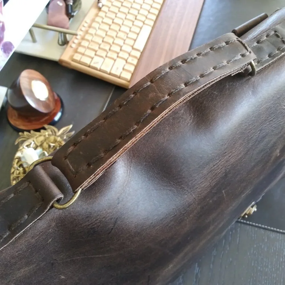 Rustic Leather Messenger Satchel Handstitched